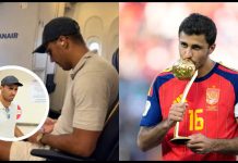 Watch: World Cup Golden Ball winner Rodri shocks passengers by boarding ultra-budget Ryanair flight to Liverpool