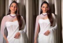 Kiara Advani looks stunning in a white chiffon saree and breathtaking 78-carat ruby necklace |