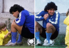In 1989, Diego Maradona’s two-year-old daughter tucked daisies into his socks before Napoli training, the picture became iconic all over the world; years later, Dalma recreated the scene at her birthday party