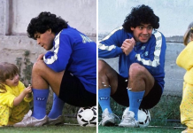 In 1989, Diego Maradona’s two-year-old daughter tucked daisies into his socks before Napoli training, the picture became iconic all over the world; years later, Dalma recreated the scene at her birthday party
